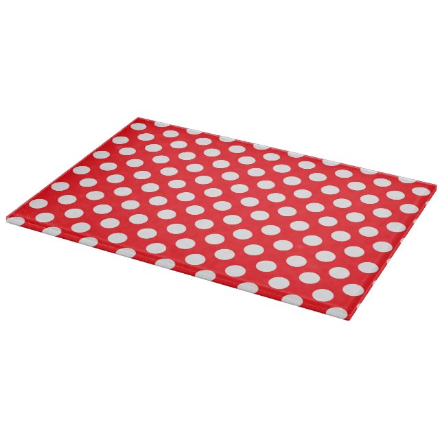 Polka Dot Glass Cutting Board - Red on White (Corner)