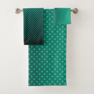 Polka dot gradient green black colours dark print bath towel set