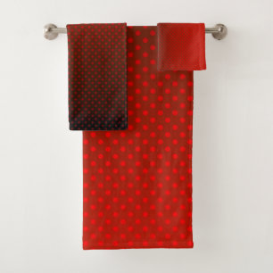 Polka dot gradient red black colours dark print bath towel set