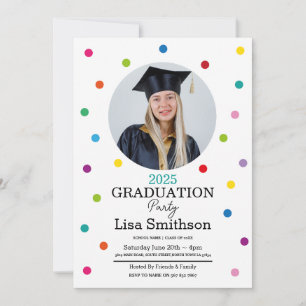 Polka Dot Graduation Confetti Colourful Party Invitation