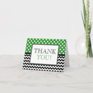 Polka Dot Green & Chevron Thank You Card
