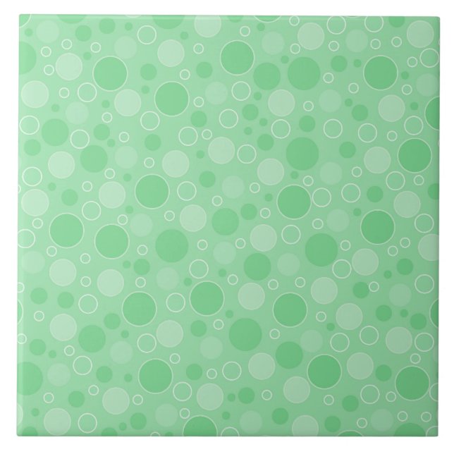 Polka dot green tones retro sixties ceramic tile (Front)