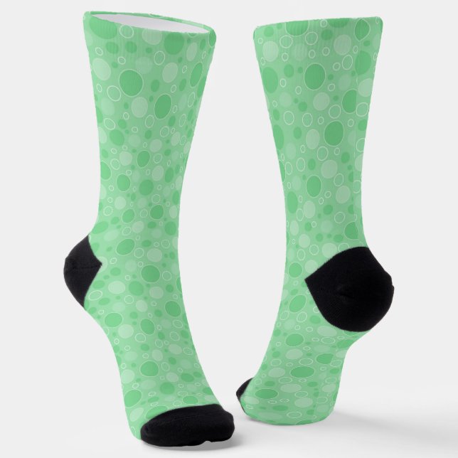 Polka dot green tones retro sixties socks (Angled)