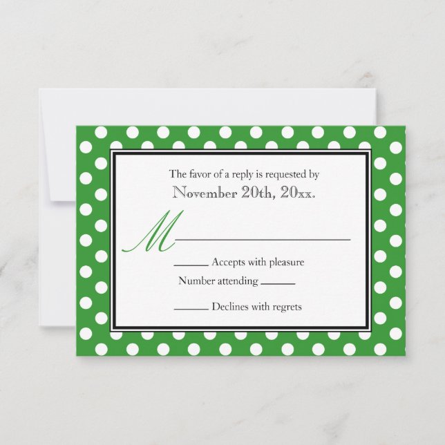 Polka Dot Green & White RSVP Reply Cards (Front)