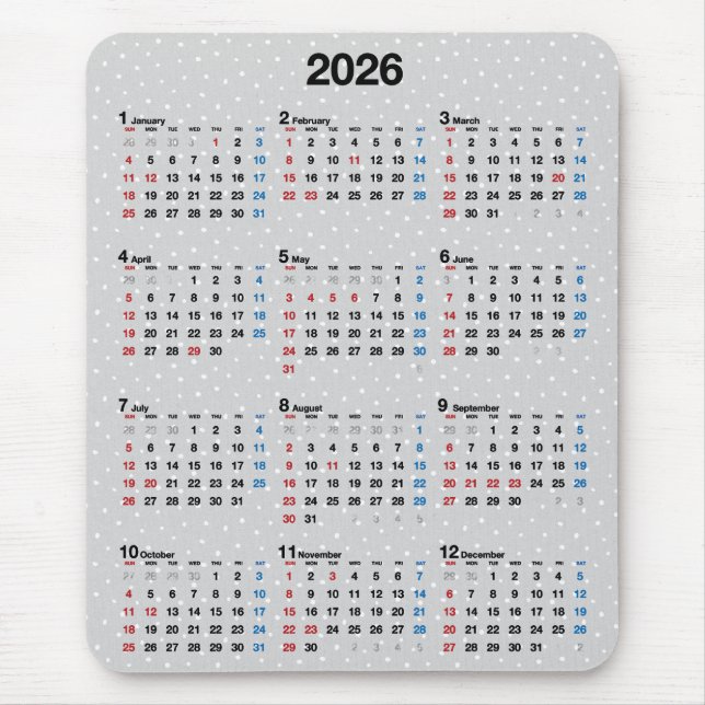 Polka Dot  Grey 2027 Calendar Mouse Pad (Front)