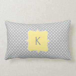 Polka Dot Grey and Yellow Monogram Lumbar Cushion