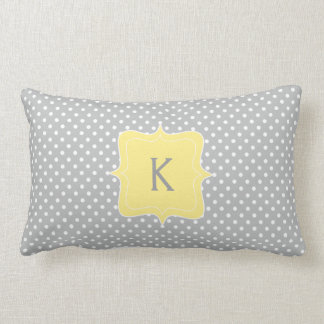 Polka Dot Grey and Yellow Monogram Lumbar Cushion
