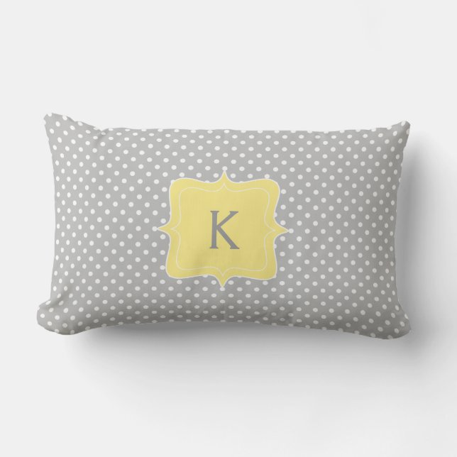 Polka Dot Grey and Yellow Monogram Lumbar Cushion (Front)