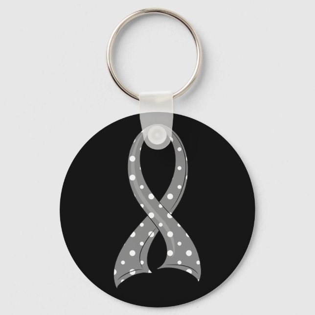 Polka Dot Grey Ribbon Diabetes Key Ring (Front)