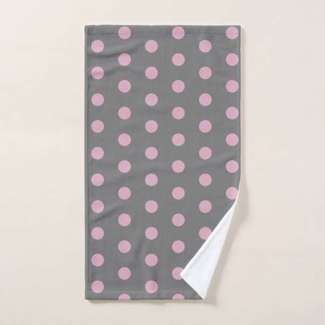 Polka Dot Hand Towel (Dark Gray & Soft Pink) (Hand Towel)