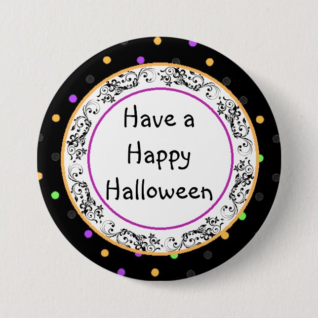 Polka Dot Happy Halloween Black Button (Front)