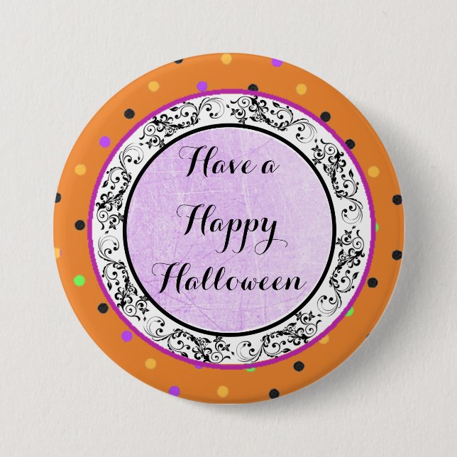 Polka Dot Have a Happy Halloween Purple Button (Front)