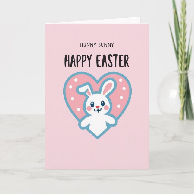 Polka Dot Heart Bunny Card (Front)