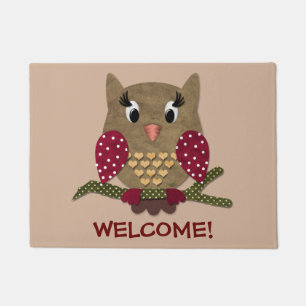 Polka Dot Heart Owl Welcome Doormat
