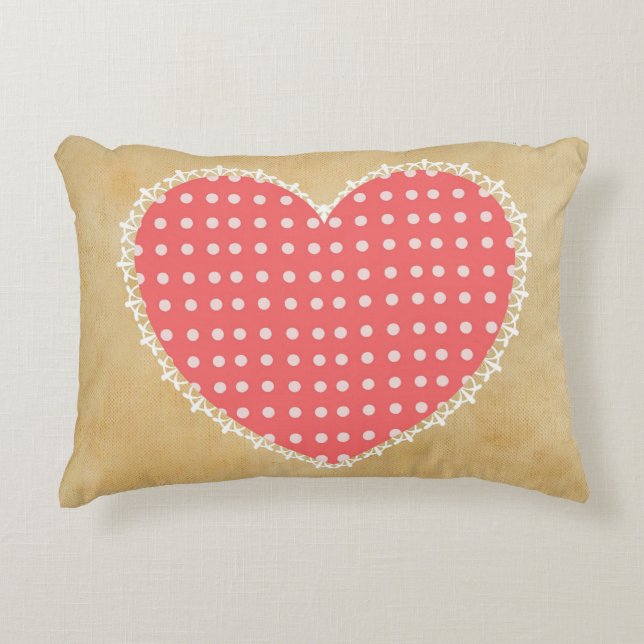 Polka Dot Heart Polyester Accent Pillow 16" x 12" (Front)