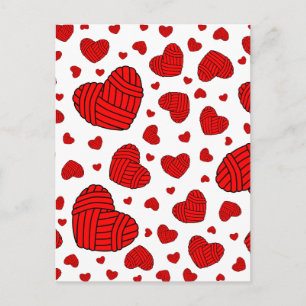 Polka Dot Heart Shaped Balls of Yarn (Red) Postcard