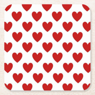 Polka Dot Hearts Square Paper Coaster