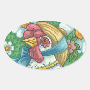 POLKA DOT HEN, CHICKEN STICKERS Oval, Sheet