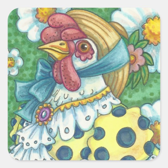 POLKA DOT HEN, CHICKEN STICKERS Square, Sheet (Front)