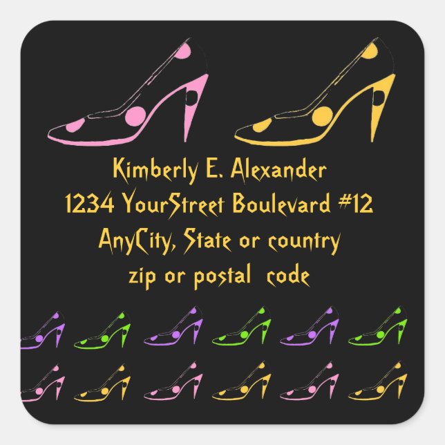 Polka Dot High Heel Return Address Square Sticker (Front)