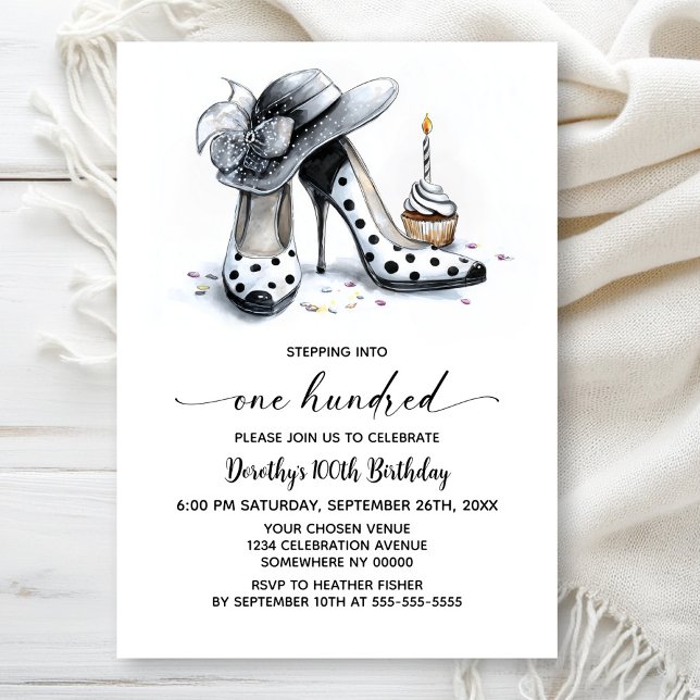 Polka Dot High Heel Shoes 100th Birthday Invitation (Creator Uploaded)