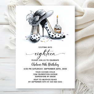 Polka Dot High Heel Shoes 18th Birthday Invitation