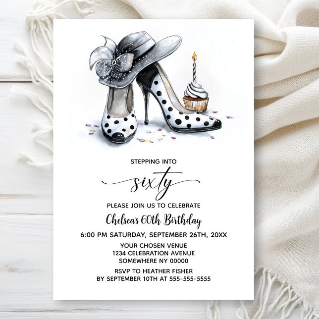 Polka Dot High Heel Shoes 60th Birthday Invitation (Creator Uploaded)
