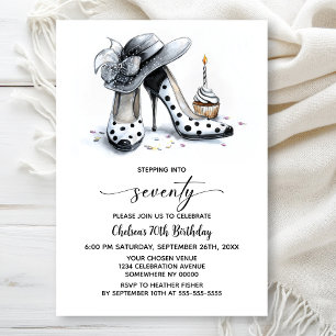 Polka Dot High Heel Shoes 70th Birthday Invitation
