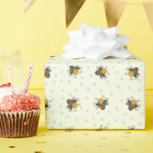 Polka Dot Honey Bees Antique White Wrapping Paper