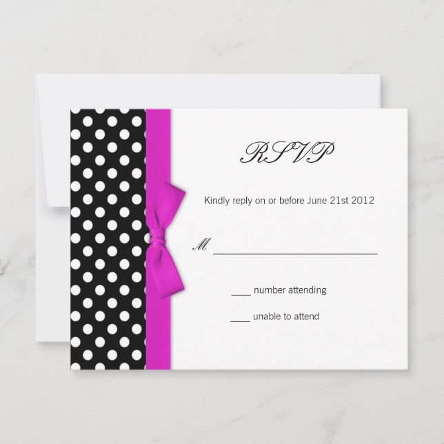 Polka Dot Hot Pink Bow Wedding Response Card (Front)
