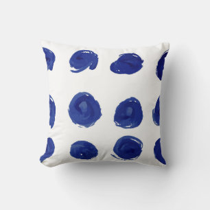 Polka dot, indigo blue watercolor. cushion