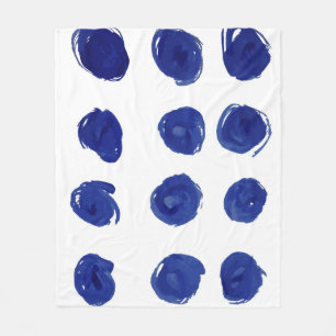 Polka dot, indigo blue watercolor. fleece blanket