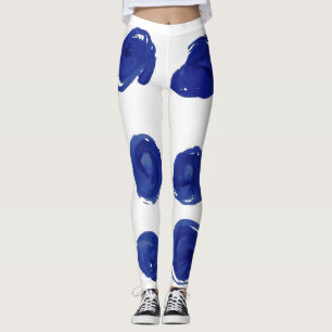Polka dot, indigo blue watercolor. leggings