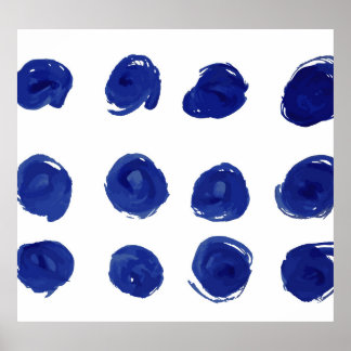 Polka dot, indigo blue watercolor. poster