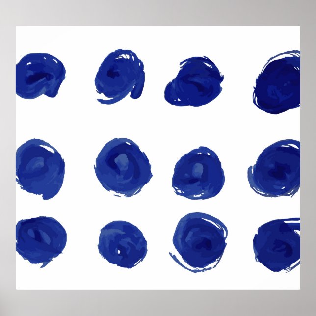 Polka dot, indigo blue watercolor. poster (Front)