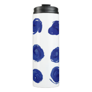 Polka dot, indigo blue watercolor. thermal tumbler