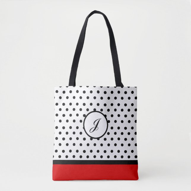 Polka dot initial tote bag (Front)