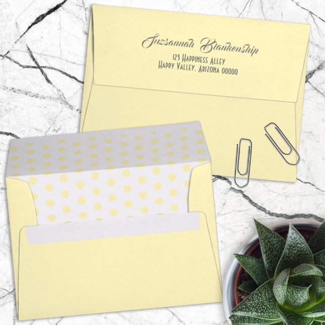 Polka Dot Inside Pastel Yellow Outside Template Envelope (Creator Uploaded)
