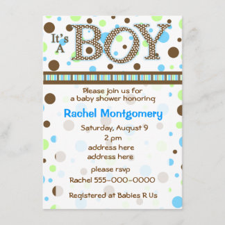 Polka dot its a boy baby shower invitation