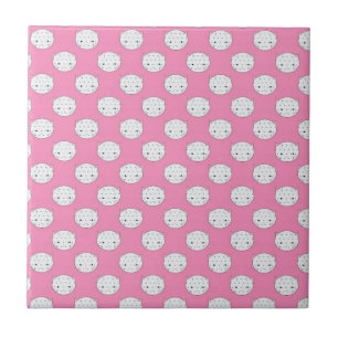 Polka Dot Kitty Pink and White Cat Face Pattern Ceramic Tile