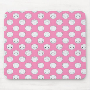 Polka Dot Kitty Pink and White Cat Face Pattern Mouse Pad