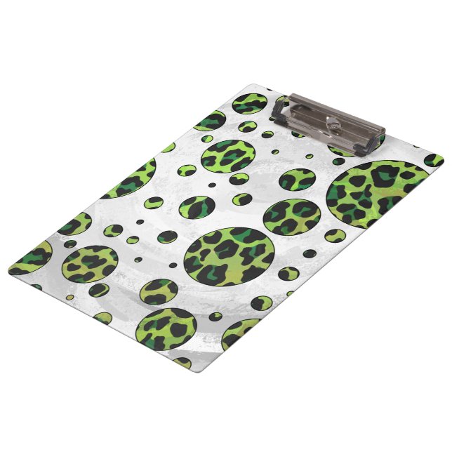 Polka Dot Leopard Black and Green Clipboard (Angled)