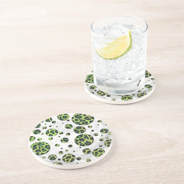 Polka Dot Leopard Black and Green Coaster (Side)