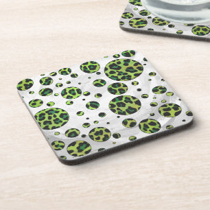 Polka Dot Leopard Black and Green Coaster