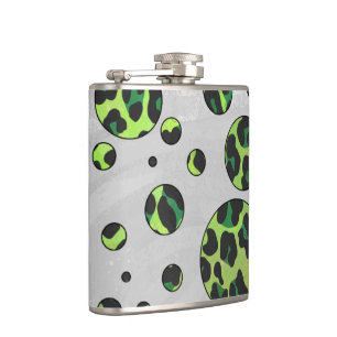 Polka Dot Leopard Black and Green Hip Flask