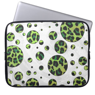 Polka Dot Leopard Black and Green Laptop Sleeve