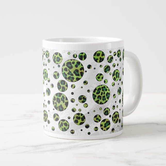 Polka Dot Leopard Black and Green Large Coffee Mug (Front Right)