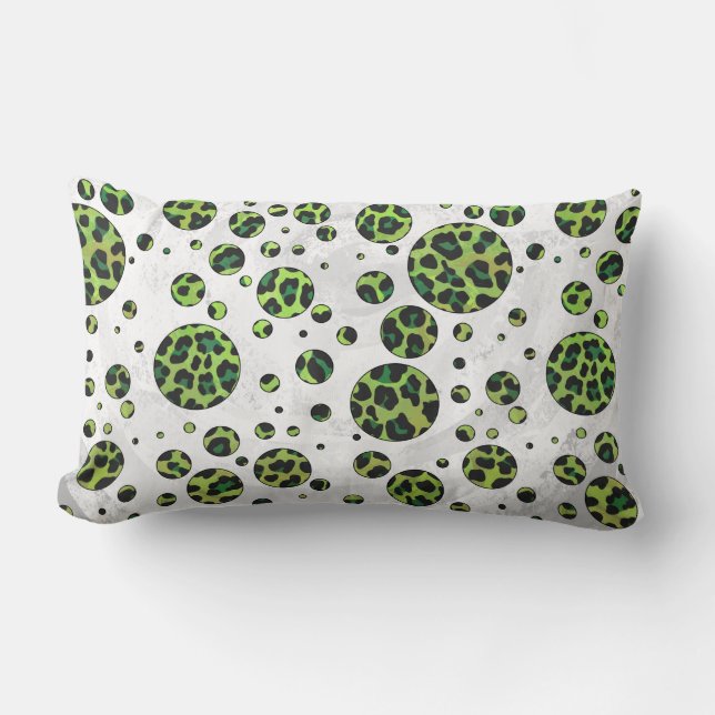Polka Dot Leopard Black and Green Lumbar Cushion (Front)