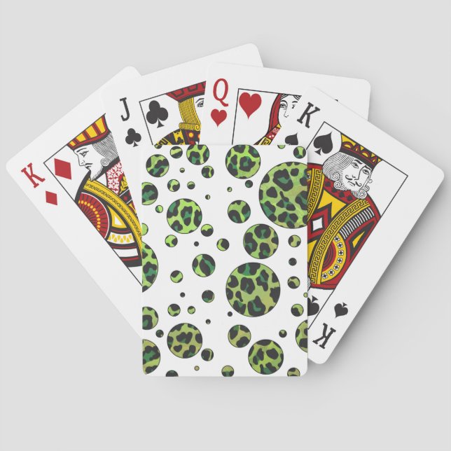 Polka Dot Leopard Black and Green Playing Cards (Back)