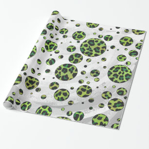 Polka Dot Leopard Black and Green Wrapping Paper